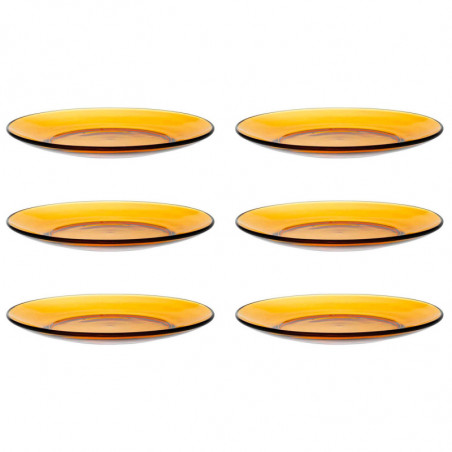 Tradineur - Pack de 6 platos de postre, vidrio, modelo Lys, resistentes, vajilla de cocina, aptos para lavavajillas (Ámbar - Ø 1