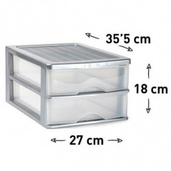 Tradineur - Cajonera de sobremesa - Fabricado en España - 2 Cajones Transparentes - Torre de almacenaje, armario, baño, oficina
