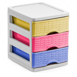 Tradineur - Cajonera de 3 Niveles Modelo Turia Mimbre - Fabricado en España - Torre de almacenaje multiusos, organizador auxilia