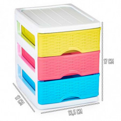 Tradineur - Cajonera de 3 Niveles Modelo Turia Mimbre - Fabricado en España - Torre de almacenaje multiusos, organizador auxilia