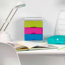 Tradineur - Cajonera de 3 Niveles Modelo Turia Mimbre - Fabricado en España - Torre de almacenaje multiusos, organizador auxilia