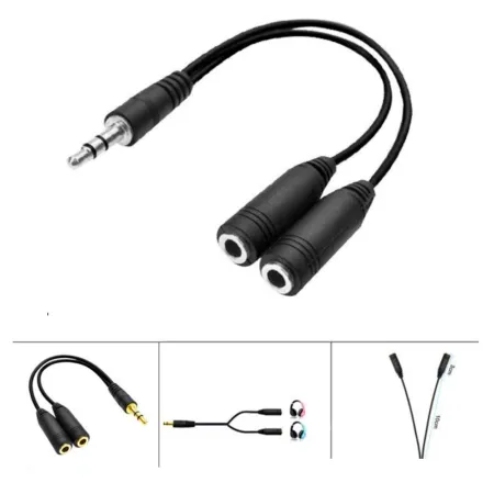 Cable corto de audio, mini jack macho de 3,5 mm a doble mini jack hembra de 3,5 mm, reproductores de música, altavoces (Negro, 1 Cable corto de audio, mini jack macho de 3,5 mm a doble mini jack hembra de 3,5 mm, reproductores de música, altavoces (Negro, 1