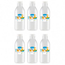 Tradineur - Pack de 6 botellas de plástico con tapón de rosca, reutilizable y reciclable, agua, leche, batidos, zumos, refrescos