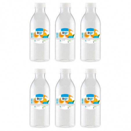 Tradineur - Pack de 6 botellas de plástico con tapón de rosca, reutilizable y reciclable, agua, leche, batidos, zumos, refrescos