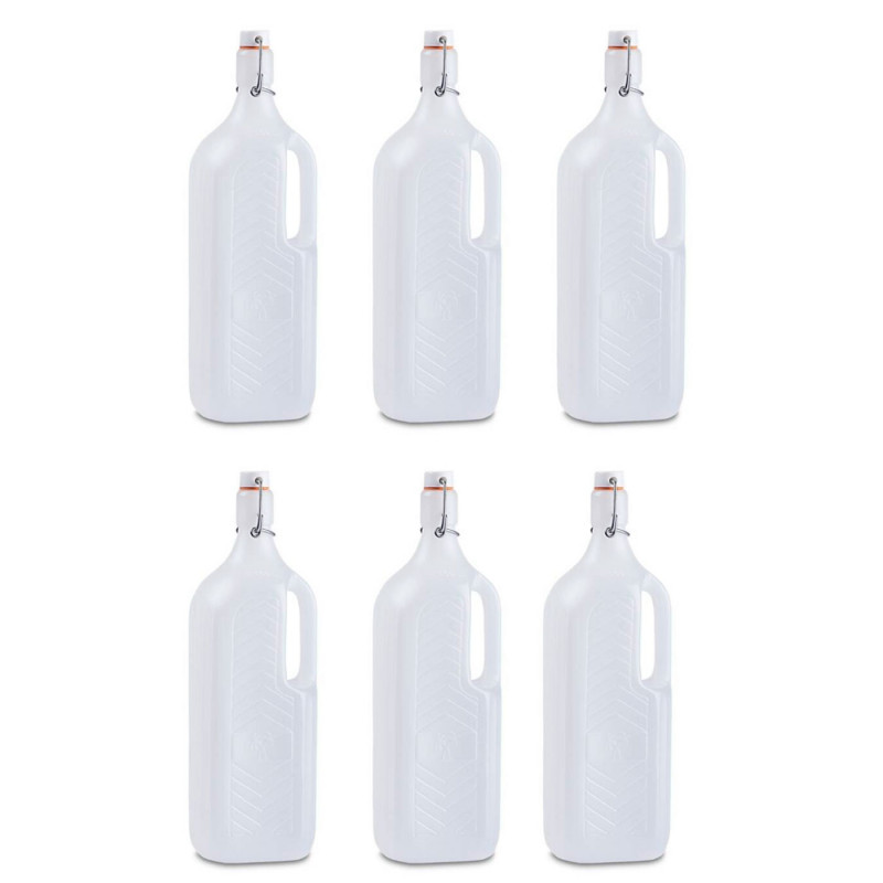 Tradineur - Pack de 6 botellas de plástico con asa y tapón a presión, reutilizable, agua, leche, batidos, zumos, refrescos, frig Tradineur - Pack de 6 botellas de plástico con asa y tapón a presión, reutilizable, agua, leche, batidos, zumos, refrescos, frig
