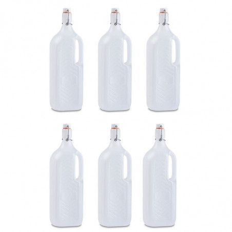 Tradineur - Pack de 6 botellas de plástico con asa y tapón a presión, reutilizable, agua, leche, batidos, zumos, refrescos, frig