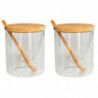 Tradineur - Pack de 2 tarros de vidrio borosilicato con cuchara y tapa de bambú, bote, frasco, recipiente para guardar azúcar, s