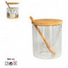 Tradineur - Pack de 2 tarros de vidrio borosilicato con cuchara y tapa de bambú, bote, frasco, recipiente para guardar azúcar, s