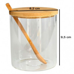 Tradineur - Pack de 2 tarros de vidrio borosilicato con cuchara y tapa de bambú, bote, frasco, recipiente para guardar azúcar, s