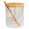 Tradineur - Pack de 2 tarros de vidrio borosilicato con cuchara y tapa de bambú, bote, frasco, recipiente para guardar azúcar, s