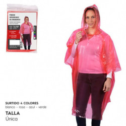 Tradineur - Pack de 6 chubasqueros impermeables de emergencia con capucha, reutilizables, ponchos para lluvia, poliéster (Mujer