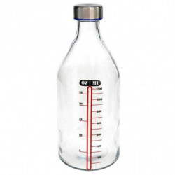Tradineur - Botella medidora de vidrio con tapón de acero, línea de medida y cierre de rosca, agua, leche, batidos, zumos, licua