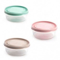 Tradineur - Pack de 3 Fiambreras Redondas - Plástico - Capacidad de 500 ml - Apta para microondas y lavavajillas - Ø 13,5 x 5,5