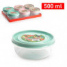 Tradineur - Pack de 3 Fiambreras Redondas - Plástico - Capacidad de 500 ml - Apta para microondas y lavavajillas - Ø 13,5 x 5,5
