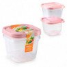 Tradineur - Pack de 4 Fiambreras Cuadrados con tapa - Fabricado en Plástico - Capacidad de 480 ml - Apta para microondas y lavav