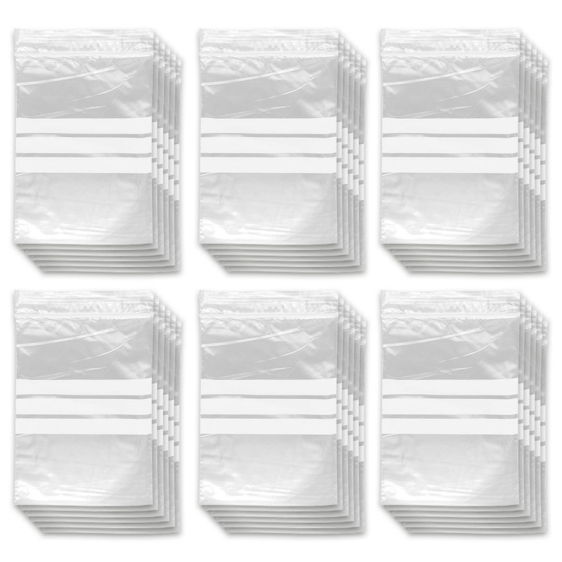 Tradineur - Paquete de 6 Pack de 16 Bolsas herméticas con franjas para Escribir - Aptas para Alimentación y Reutilizables - 96 U Tradineur - Paquete de 6 Pack de 16 Bolsas herméticas con franjas para Escribir - Aptas para Alimentación y Reutilizables - 96 U