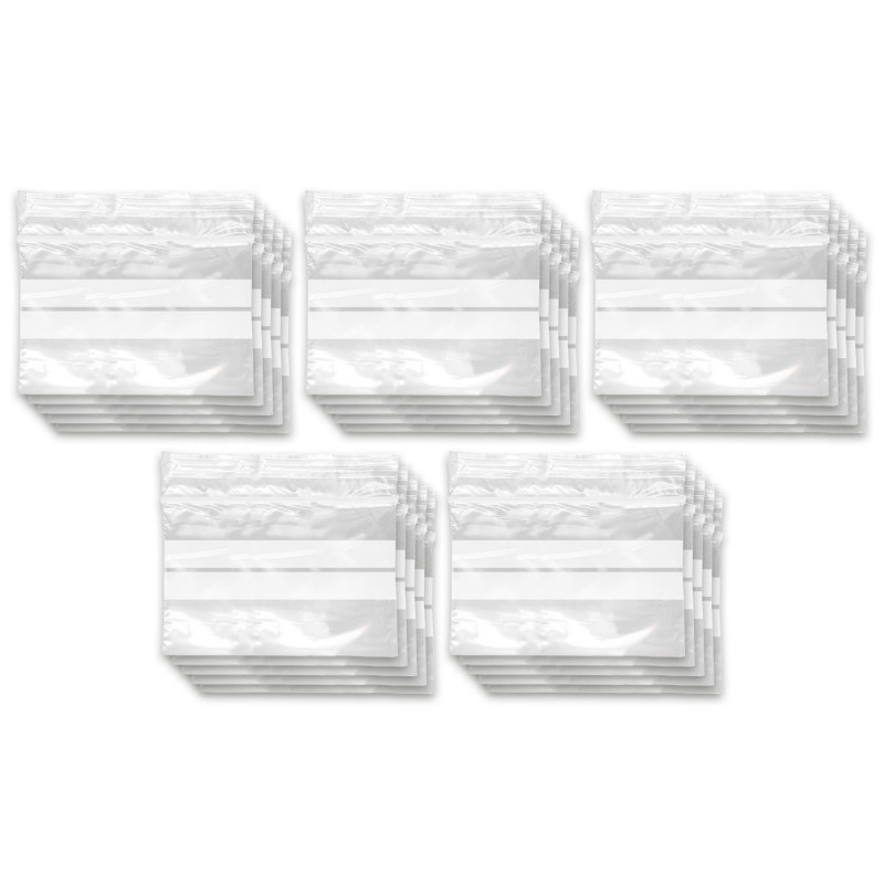 Tradineur - Paquete de 10 Pack de 50 Bolsas herméticas con franjas para Escribir - Aptas para Alimentación y Reutilizables - 500 Tradineur - Paquete de 10 Pack de 50 Bolsas herméticas con franjas para Escribir - Aptas para Alimentación y Reutilizables - 500
