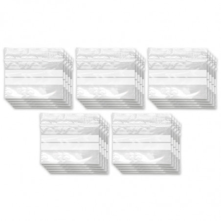 Tradineur - Paquete de 10 Pack de 50 Bolsas herméticas con franjas para Escribir - Aptas para Alimentación y Reutilizables - 500