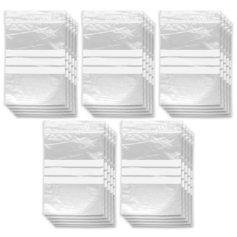 Tradineur - Paquete de 10 Pack de 50 Bolsas herméticas con franjas para Escribir - Aptas para Alimentación y Reutilizables - 500 Tradineur - Paquete de 10 Pack de 50 Bolsas herméticas con franjas para Escribir - Aptas para Alimentación y Reutilizables - 500
