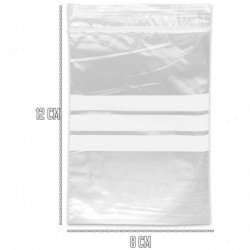 Tradineur - Paquete de 10 Pack de 50 Bolsas herméticas con franjas para Escribir - Aptas para Alimentación y Reutilizables - 500