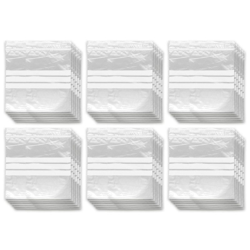 Tradineur - Paquete de 6 Pack de 16 Bolsas herméticas con franjas para Escribir - Aptas para Alimentación y Reutilizables - 96 U Tradineur - Paquete de 6 Pack de 16 Bolsas herméticas con franjas para Escribir - Aptas para Alimentación y Reutilizables - 96 U