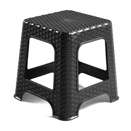 Tradineur - Taburete de plástico - Fabricado en España - Diseño Rattán hogar o el Trabajo - 33 x 32 x 32 cm - Color Negro