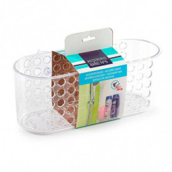 Tradineur - Cesta para duchas de Forma Rectangular - Fabricado en Plástico - Incluye ventosas para buen agarre - 10,3 x 26,3 x 1
