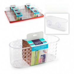 Tradineur - Cesta para duchas de Forma Rectangular - Fabricado en Plástico - Incluye ventosas para buen agarre - 10,3 x 26,3 x 1