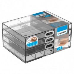 Tradineur - Mini cajonera transparente A5 con 4 cajones y divisiones - Fabricado en plástico - Organizador de cosméticos, acceso