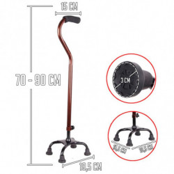 Tradineur - Bastón de cuatro patas para Hombres y Mujeres - Fabricado en Metal - Bastón Ajustable con Base de 4 Patas - 70-90 cm
