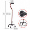 Tradineur - Bastón de cuatro patas para Hombres y Mujeres - Fabricado en Metal - Bastón Ajustable con Base de 4 Patas - 70-90 cm