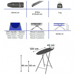 Tradineur - Tabla de Planchar Plegable - Fabricada en Madera - Soporte para plancha y patas metálicas antideslizantes - 42 x 120