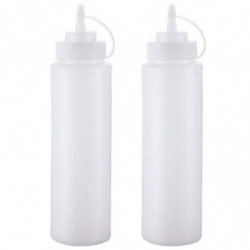 Tradineur - Pack de 2 botellas de plástico rellenables para servir salsas, dispensador de aliño reutilizable, ketchup, mostaza,