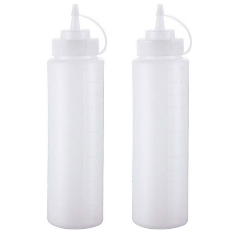 Tradineur - Pack de 2 botellas de plástico rellenables para servir salsas, dispensador de aliño reutilizable, ketchup, mostaza, Tradineur - Pack de 2 botellas de plástico rellenables para servir salsas, dispensador de aliño reutilizable, ketchup, mostaza,