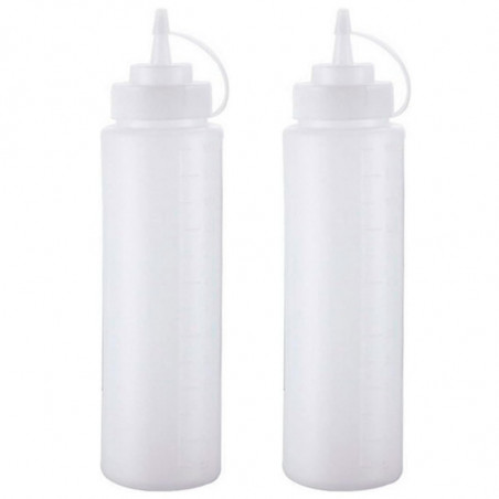Tradineur - Pack de 2 botellas de plástico rellenables para servir salsas, dispensador de aliño reutilizable, ketchup, mostaza,