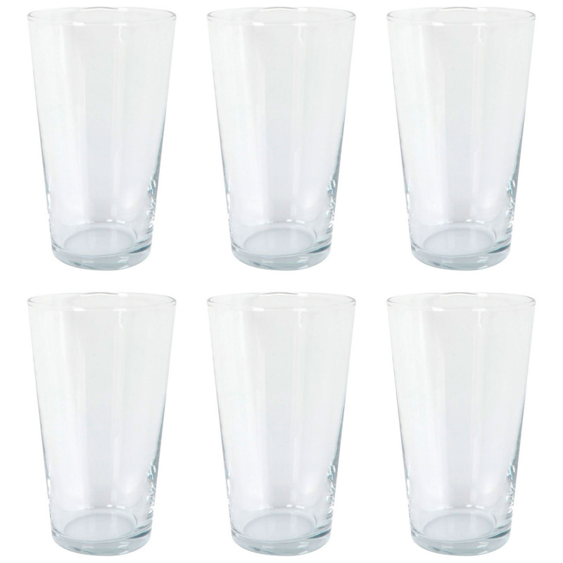Tradineur - Pack de 6 Vasos modelo Toledo - Capacidad de 470 ml (16 oz) - Fabricado en Vidrio - Apto para lavavajillas y microon