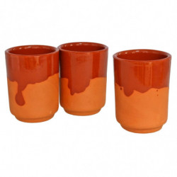 Tradineur - Pack de 3 Vasos de barro - Funcional en Vitro y Gas - Apto para Microonda y Horno - Fácil limpieza en lavavajillas -