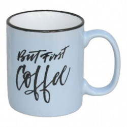 Tradineur - Taza Mug modelo Lucy - Capacidad 330 ml - Diseño con frases "Coffee" - Ideal para café, té, infusiones, desayuno - A