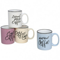Tradineur - Taza Mug modelo Lucy - Capacidad 330 ml - Diseño con frases "Coffee" - Ideal para café, té, infusiones, desayuno - A