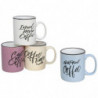 Tradineur - Taza Mug modelo Lucy - Capacidad 330 ml - Diseño con frases "Coffee" - Ideal para café, té, infusiones, desayuno - A