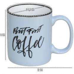 Tradineur - Taza Mug modelo Lucy - Capacidad 330 ml - Diseño con frases "Coffee" - Ideal para café, té, infusiones, desayuno - A