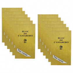 Tradineur - Pack de 12 blocs de camarero, 63 hojas, 21 juegos original + 2 copias, autocopiativas, matriz de corte y tapas de ca