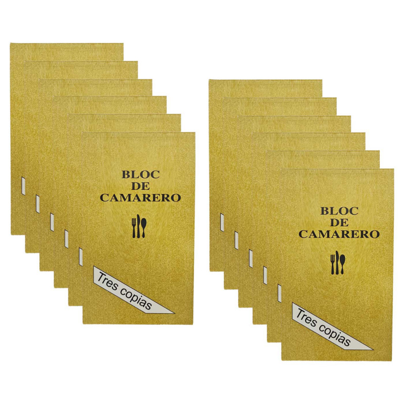 Tradineur - Pack de 12 blocs de camarero, 63 hojas, 21 juegos original + 2 copias, autocopiativas, matriz de corte y tapas de ca Tradineur - Pack de 12 blocs de camarero, 63 hojas, 21 juegos original + 2 copias, autocopiativas, matriz de corte y tapas de ca