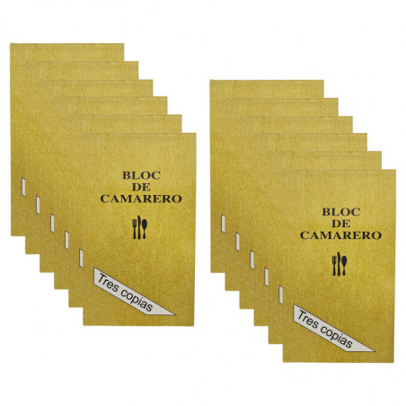 Tradineur - Pack de 12 blocs de camarero, 63 hojas, 21 juegos original + 2 copias, autocopiativas, matriz de corte y tapas de ca