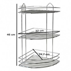 Tradineur - Estantería rinconera de baño, metal cromado, 3 niveles, organizador de productos de aseo, higiene, pared, ducha, inc
