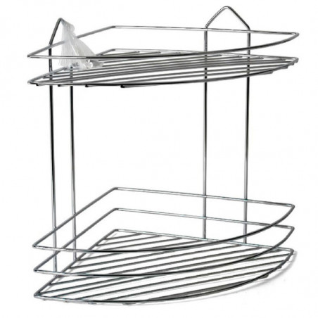 Tradineur - Estantería rinconera de baño, metal cromado, 2 niveles, organizador de productos de aseo, higiene, pared, ducha, inc