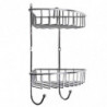 Tradineur - Estantería rinconera de baño, metal cromado, 2 niveles y ganchos, organizador de productos de aseo, higiene, pared,