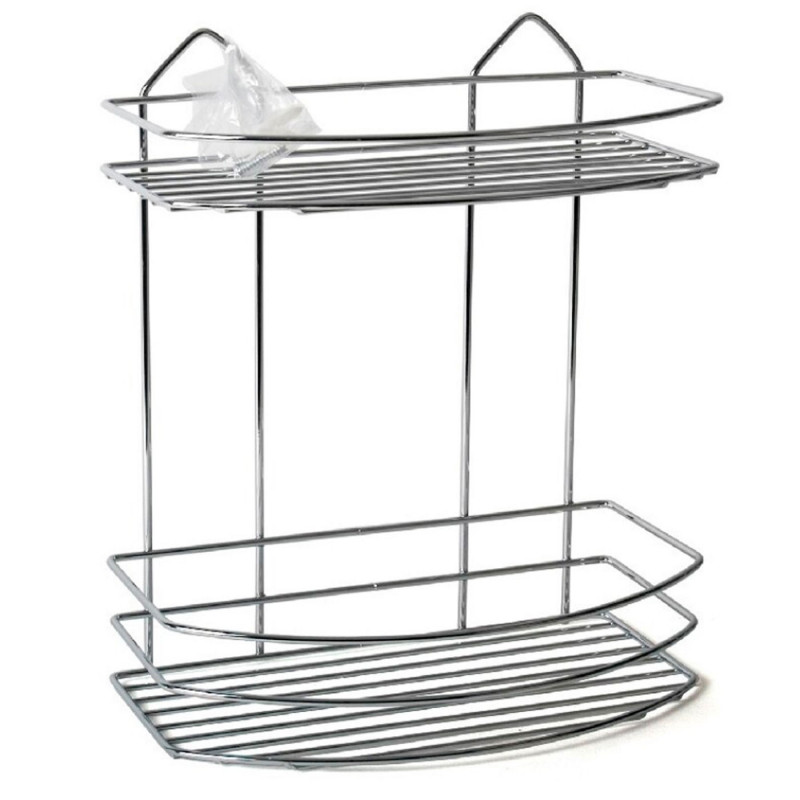 Tradineur - Estantería de baño, metal cromado, 2 niveles, organizador de productos de aseo, higiene, pared, ducha, incluye torni Tradineur - Estantería de baño, metal cromado, 2 niveles, organizador de productos de aseo, higiene, pared, ducha, incluye torni