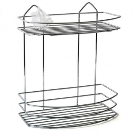 Tradineur - Estantería de baño, metal cromado, 2 niveles, organizador de productos de aseo, higiene, pared, ducha, incluye torni