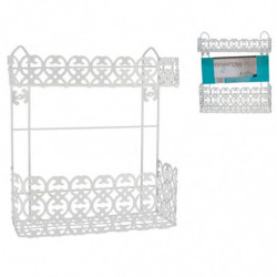Tradineur - Estantería de baño, metal, 2 niveles, organizador de productos de aseo, higiene, pared, ducha (Blanco - 34 x 30,5 x